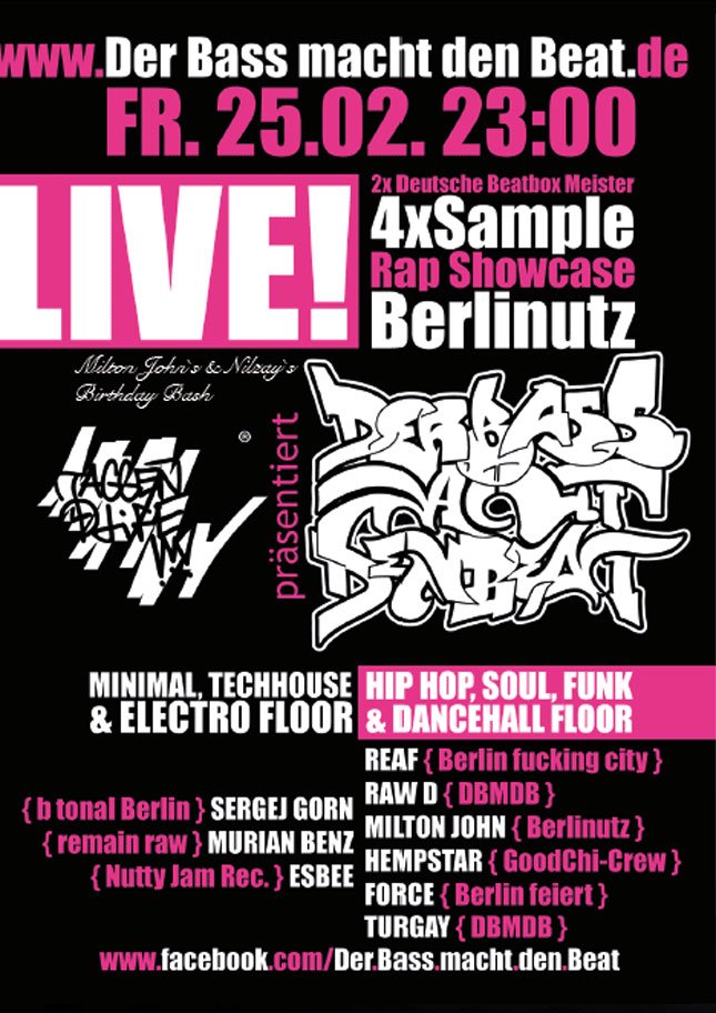 Der Bass Macht Den Beat Live Acts 4xsample And Berlinutz At Volksbar Cafe Bar Galerie Berlin