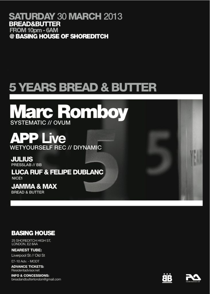 5 Years Bread Butter with Marc Romboy APP Live at Basing House